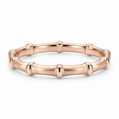 [metal:rose-gold] Thalia Bamboo Band — front — slender bamboo-inspired satin rounded band with evenly spaced polished raised nodes, no stones, front view [catalog-v4]