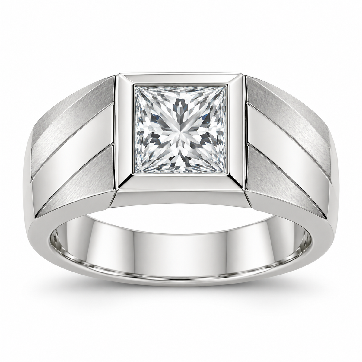 [metal:white-gold] Theron Faceted Solitaire Setting — front — Original setting design illustration [catalog-v4]