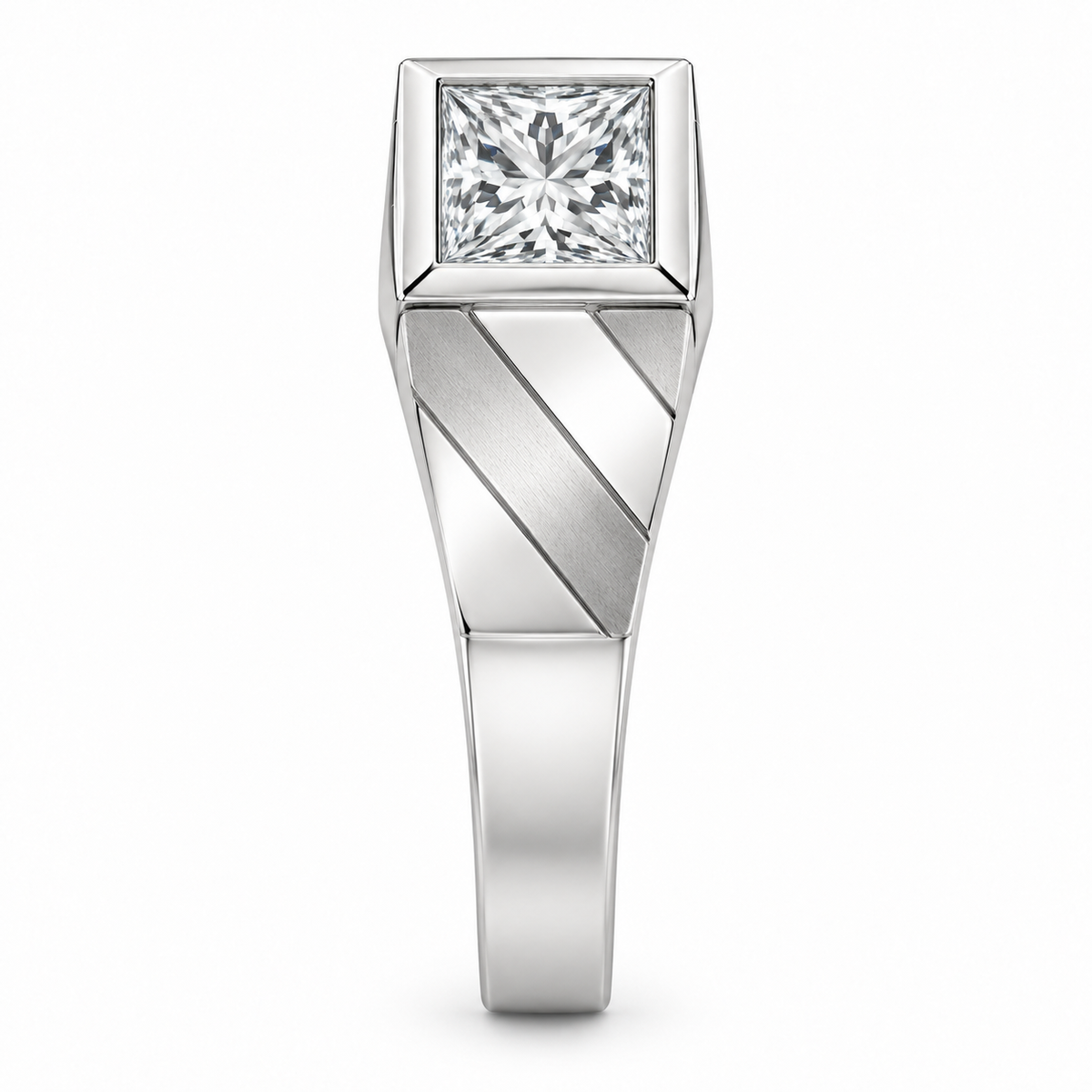 [metal:white-gold] Theron Faceted Solitaire Setting — side-profile — Original setting design illustration [catalog-v4]