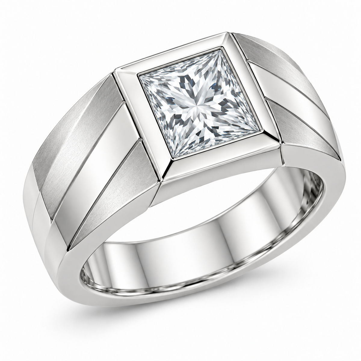 [metal:white-gold] Theron Faceted Solitaire Setting — three-quarter — Original setting design illustration [catalog-v4]