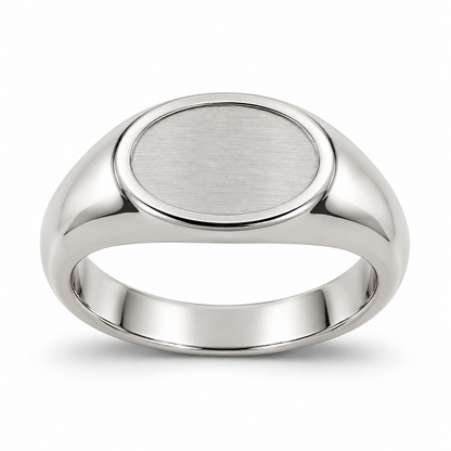 [metal:white-gold] Theron Recessed Oval Signet Ring — front — Theron Recessed Oval Signet Ring front design illustration [catalog-v4]