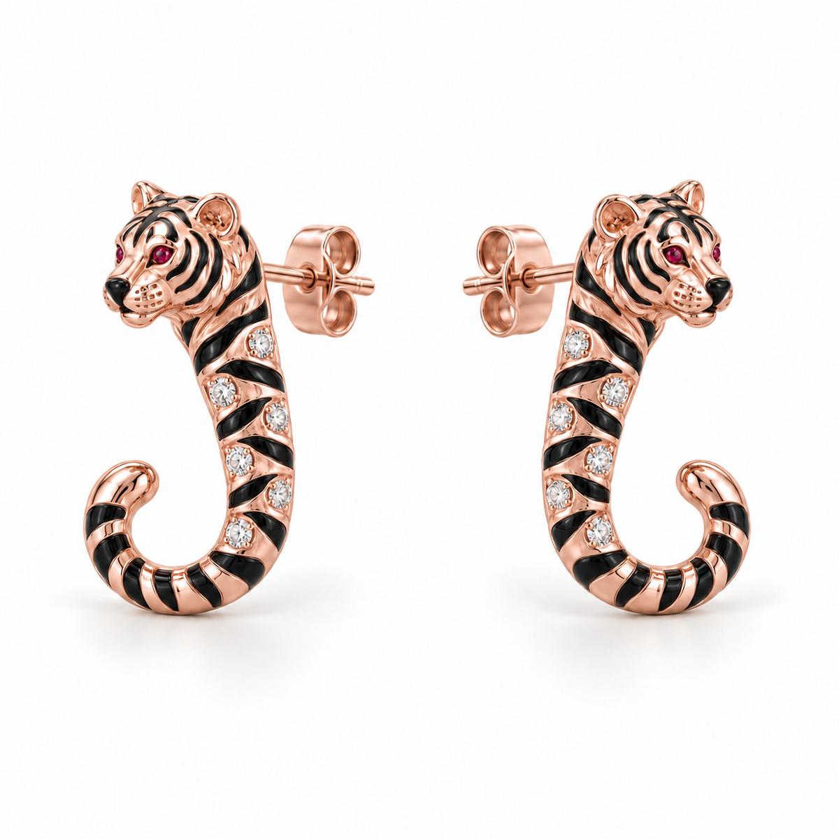 Tigris Striped J Studs — hero — [metal:rose-gold]