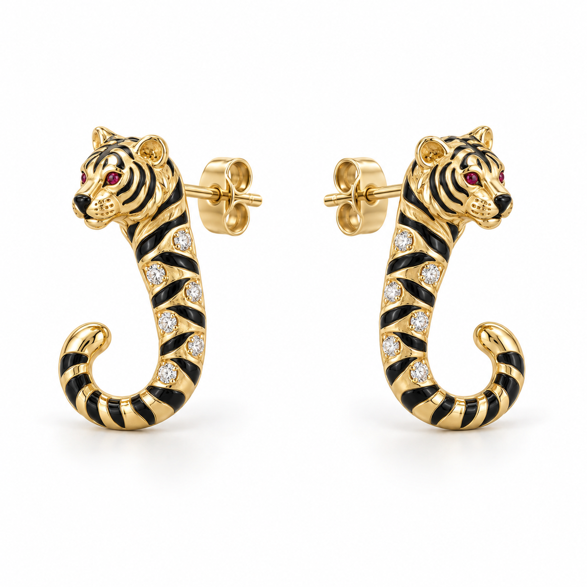 Tigris Striped J Studs — hero — [metal:yellow-gold]