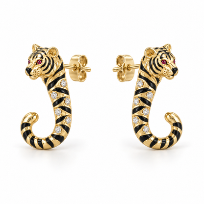 Tigris Striped J Studs — hero — [metal:yellow-gold]