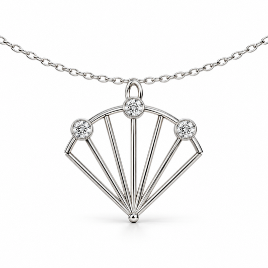 [metal:white-gold] Vaelisse Fanlight Pendant — 01-front — illustrative design [catalog-v4]; any chain shown is an optional styling accessory