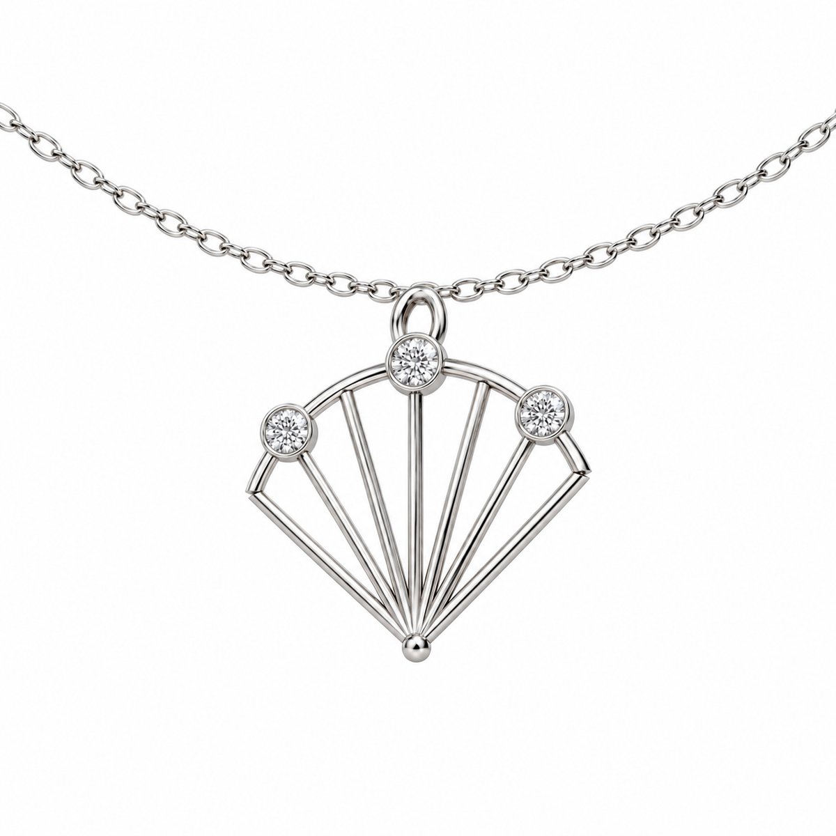 [metal:white-gold] Vaelisse Fanlight Pendant — 02-three-quarter — illustrative design [catalog-v4]; any chain shown is an optional styling accessory