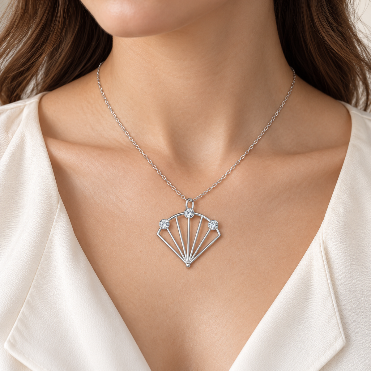 [metal:white-gold] pj vaelisse fanlight necklace — worn — illustrative design [catalog-v4]