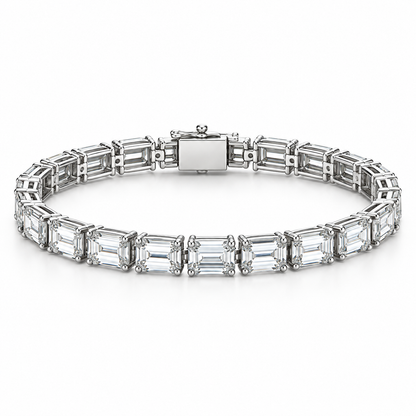 [metal:white-gold] Valentina Emerald-Cut Bracelet — front — East-west emerald-cut diamond bracelet, low oblique studio view [catalog-v4]