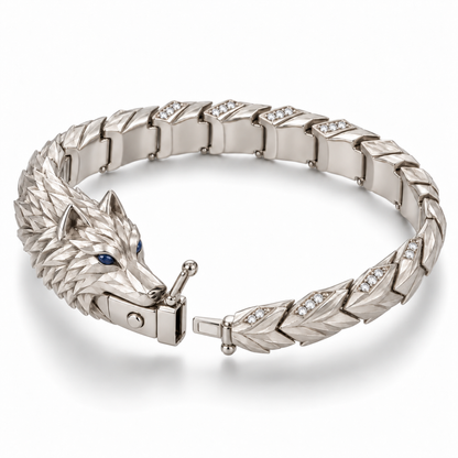 Varg Wolf Bracelet — alternate view with construction — [metal:all] — clasp opened