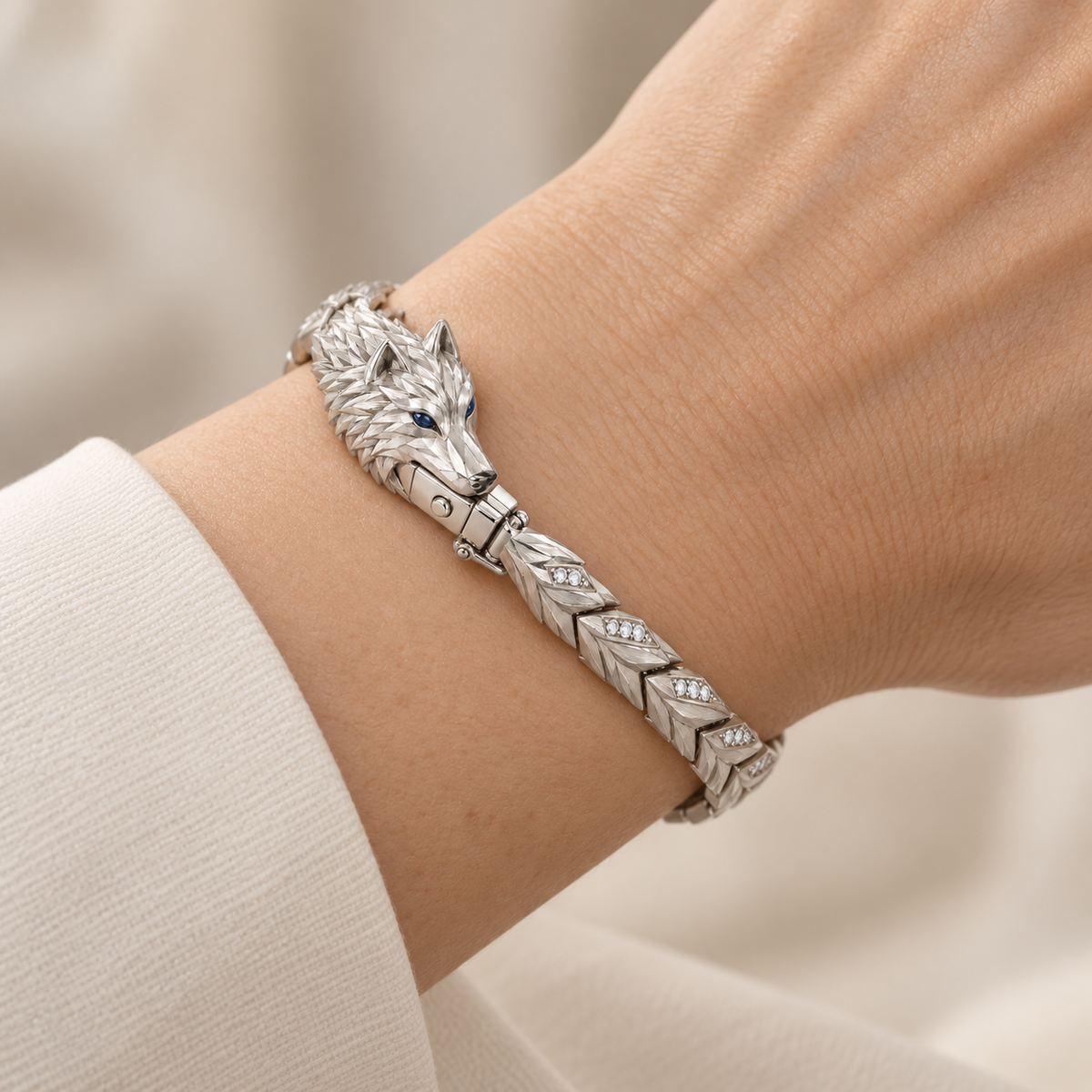 Varg Wolf Bracelet — worn view — [metal:all]