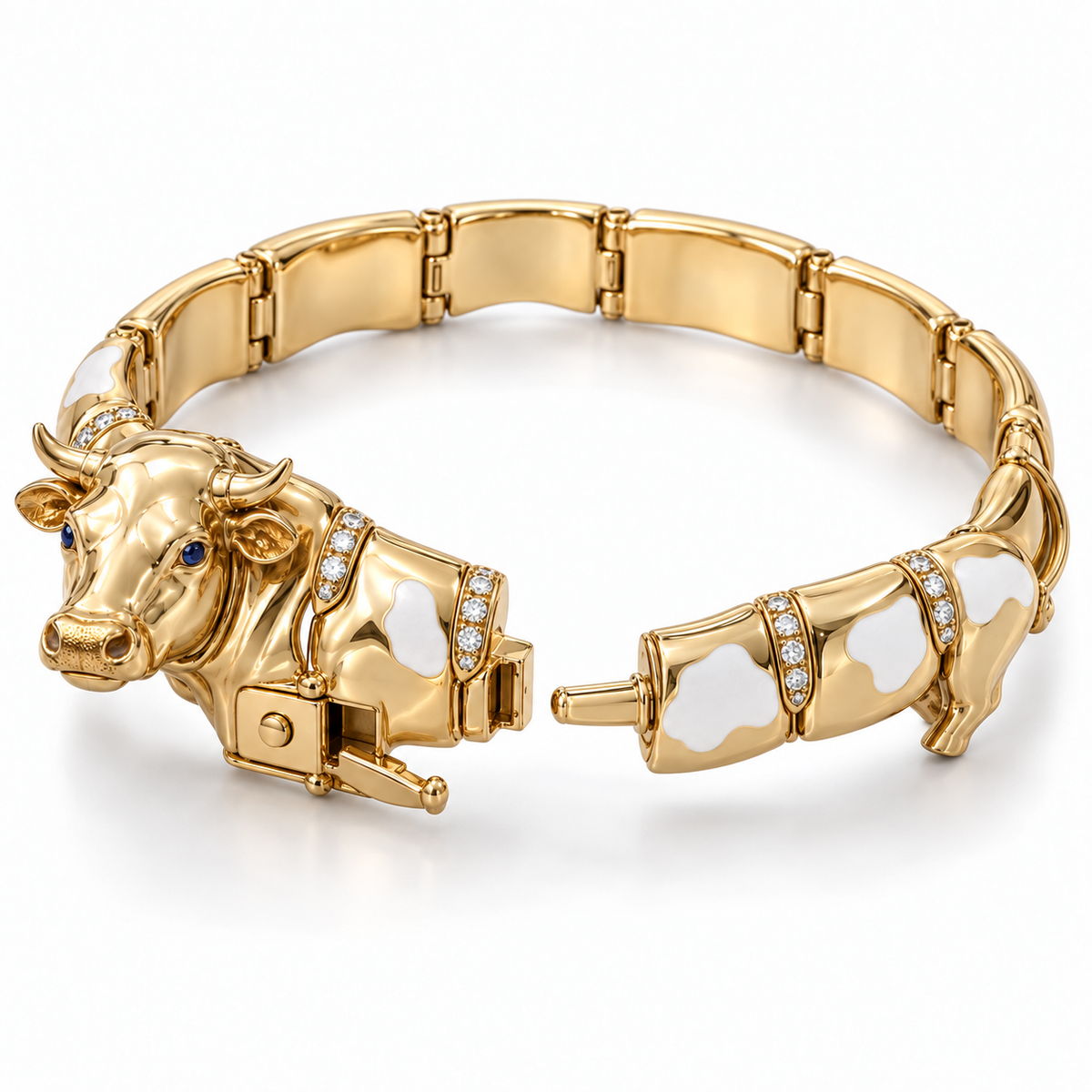 Veld Cow Bracelet — alternate view with construction — [metal:all] — clasp opened