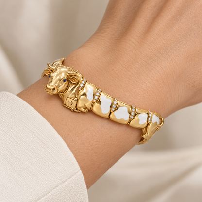 Veld Cow Bracelet — worn view — [metal:all]