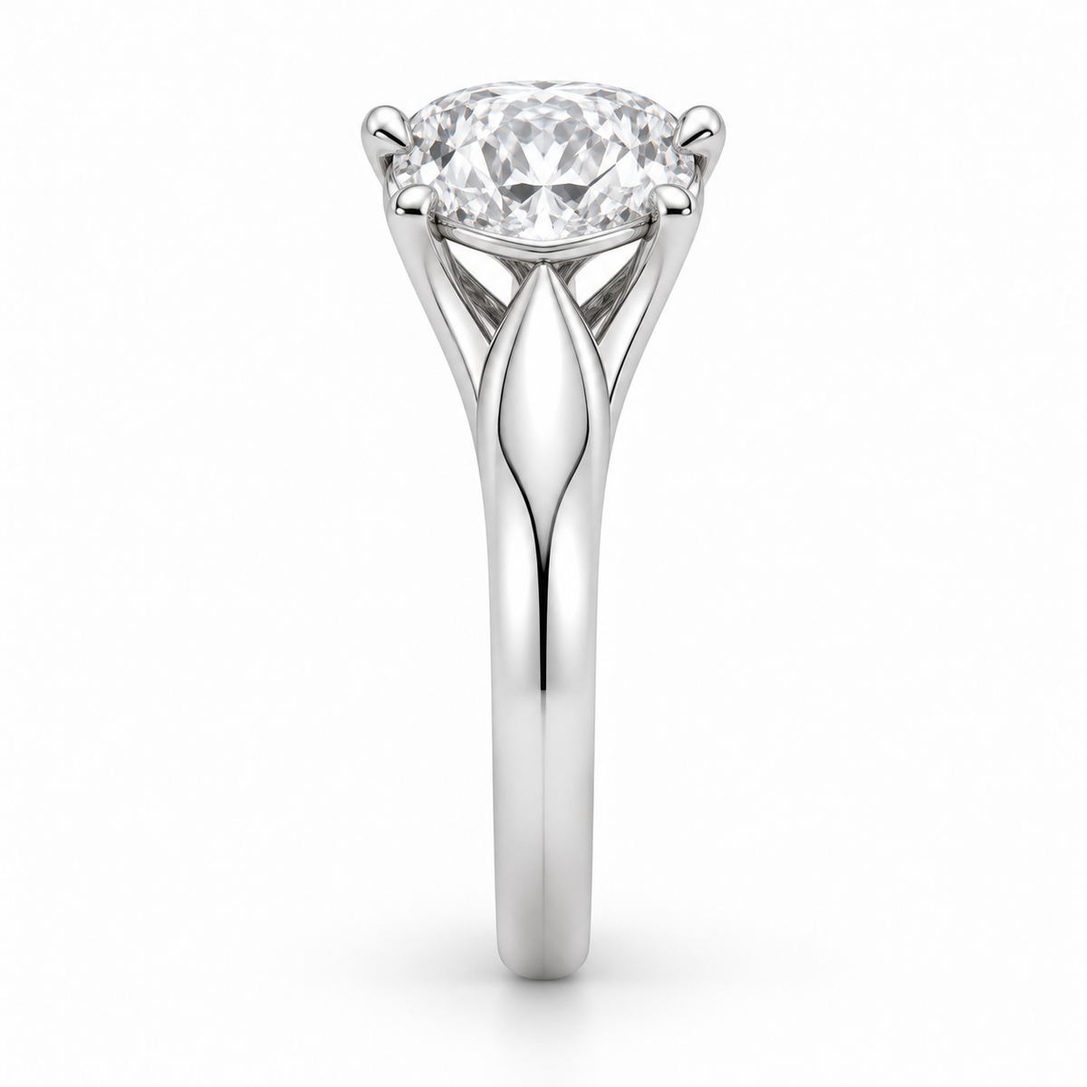 [metal:white-gold] Vespera Saddle Solitaire Setting — side-profile — Original setting design illustration [catalog-v4]