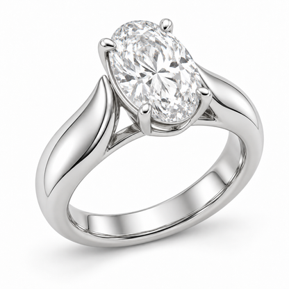[metal:white-gold] Vespera Saddle Solitaire Setting — three-quarter — Original setting design illustration [catalog-v4]