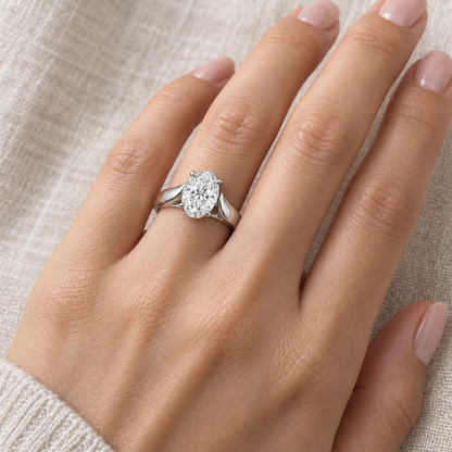 [metal:all] Vespera Saddle Solitaire Setting — worn — Human-worn styling illustration; proportions are not calibrated [catalog-v4]