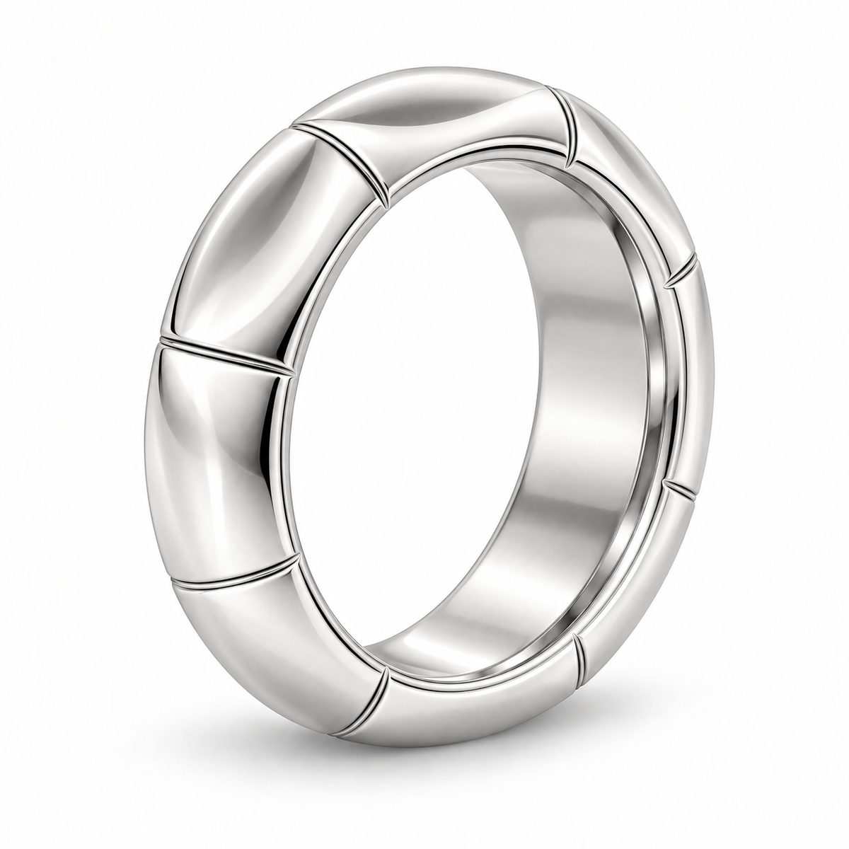 [metal:white-gold] Veyron Contour-Tile Band — oblique — Same design shown oblique [catalog-v4]
