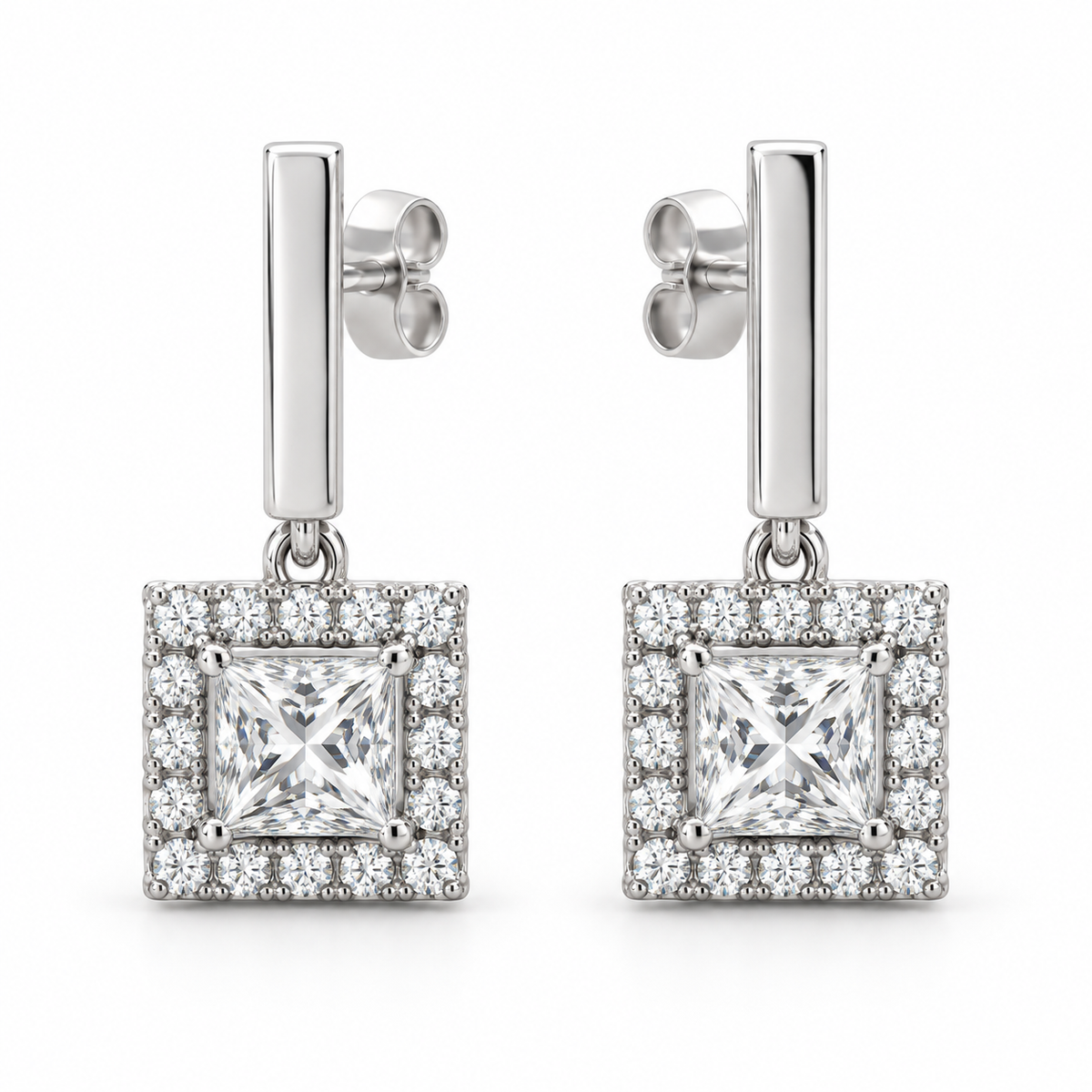 [metal:white-gold] Violetta Square Halo Drops — front — Violetta Square Halo Drops front design illustration [catalog-v4]