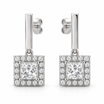 [metal:white-gold] Violetta Square Halo Drops — front — Violetta Square Halo Drops front design illustration [catalog-v4]