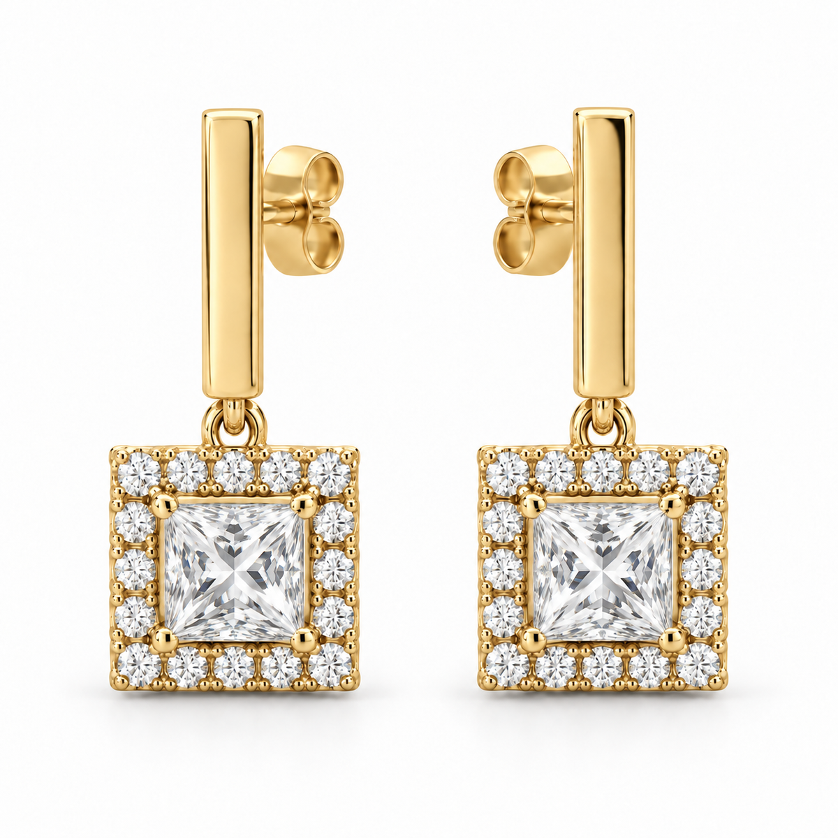 [metal:yellow-gold] Violetta Square Halo Drops — front — Violetta Square Halo Drops front design illustration [catalog-v4]