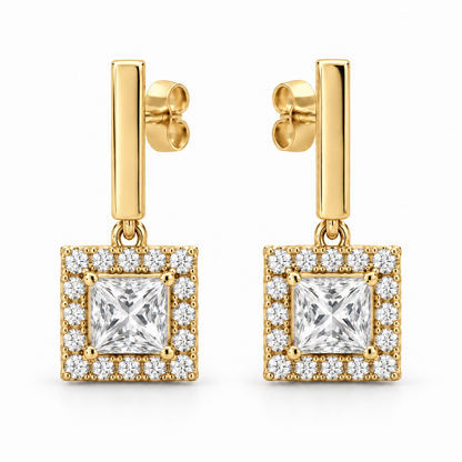 [metal:yellow-gold] Violetta Square Halo Drops — front — Violetta Square Halo Drops front design illustration [catalog-v4]