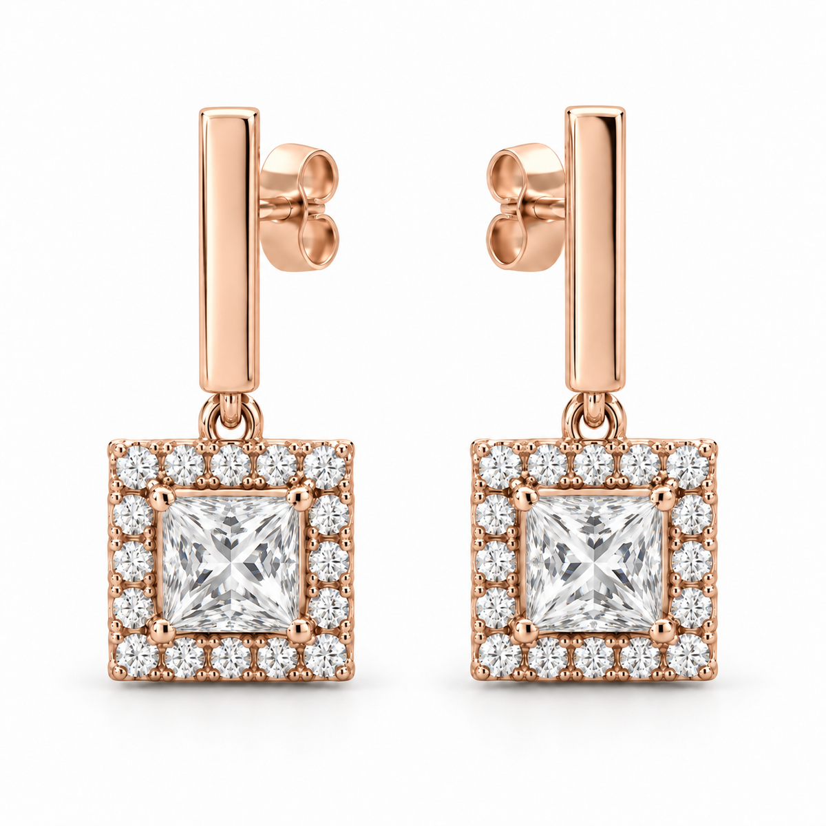 [metal:rose-gold] Violetta Square Halo Drops — front — Violetta Square Halo Drops front design illustration [catalog-v4]