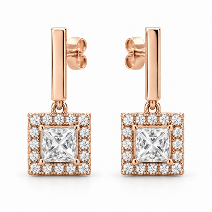 [metal:rose-gold] Violetta Square Halo Drops — front — Violetta Square Halo Drops front design illustration [catalog-v4]