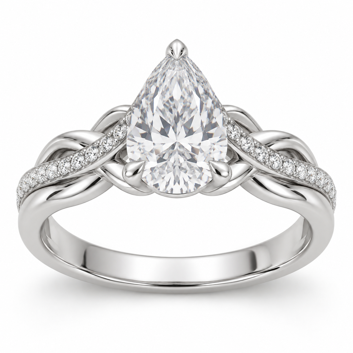[metal:white-gold] Vionne Braided Pavé Setting — front — Original setting design illustration [catalog-v4]