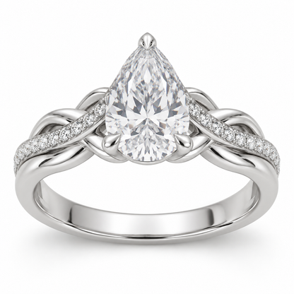 [metal:white-gold] Vionne Braided Pavé Setting — front — Original setting design illustration [catalog-v4]