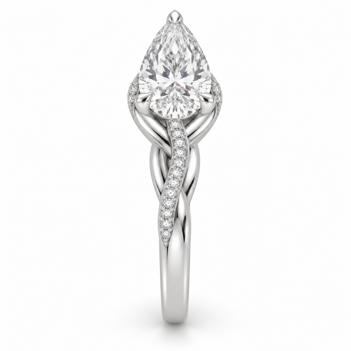 [metal:white-gold] Vionne Braided Pavé Setting — side-profile — Original setting design illustration [catalog-v4]