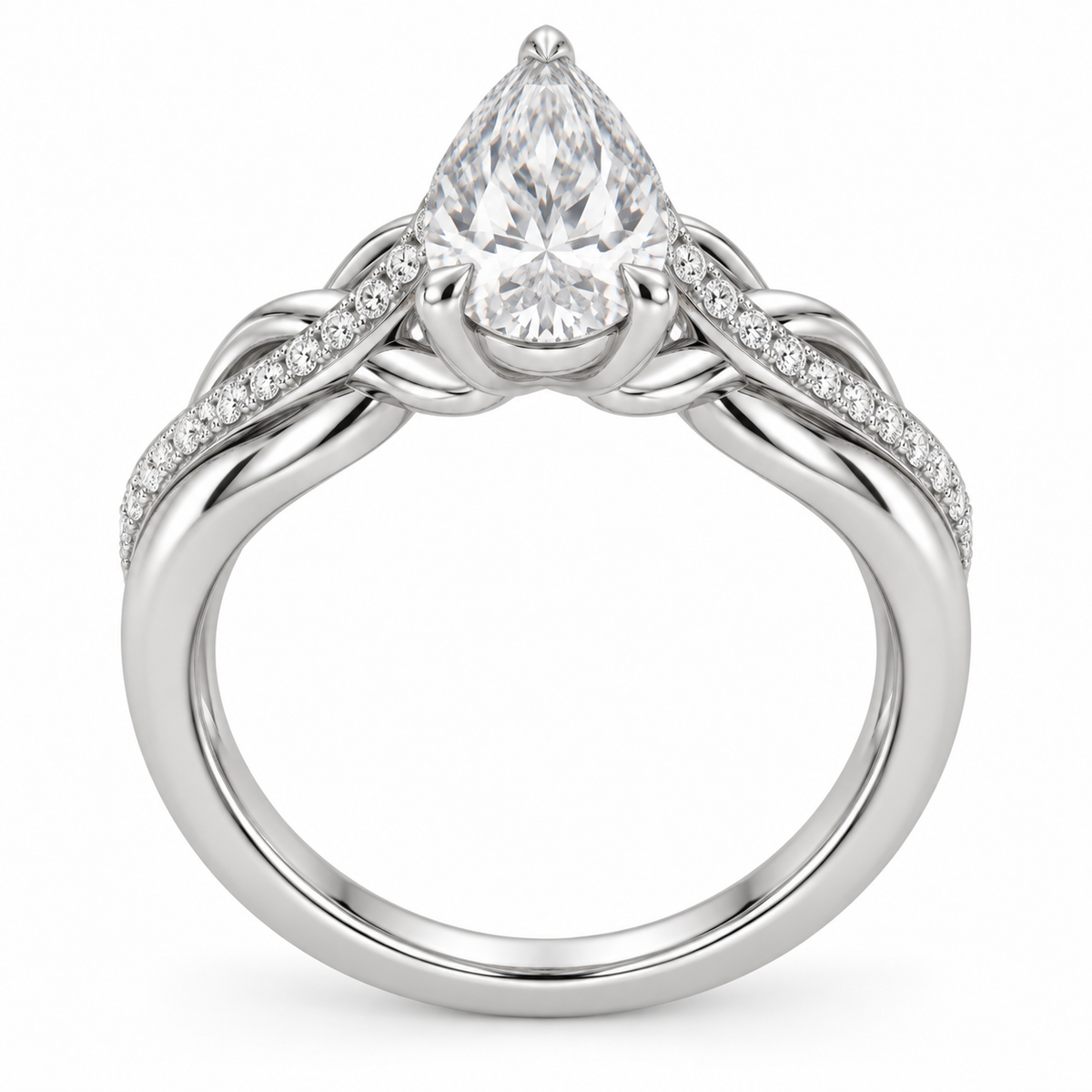 [metal:white-gold] Vionne Braided Pavé Setting — top — Original setting design illustration [catalog-v4]