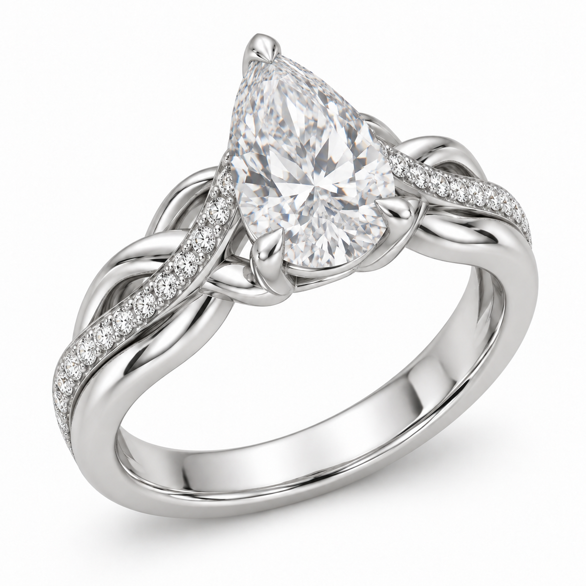 [metal:white-gold] Vionne Braided Pavé Setting — three-quarter — Original setting design illustration [catalog-v4]