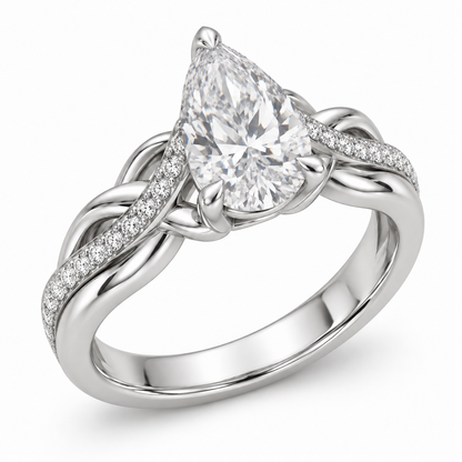 [metal:white-gold] Vionne Braided Pavé Setting — three-quarter — Original setting design illustration [catalog-v4]