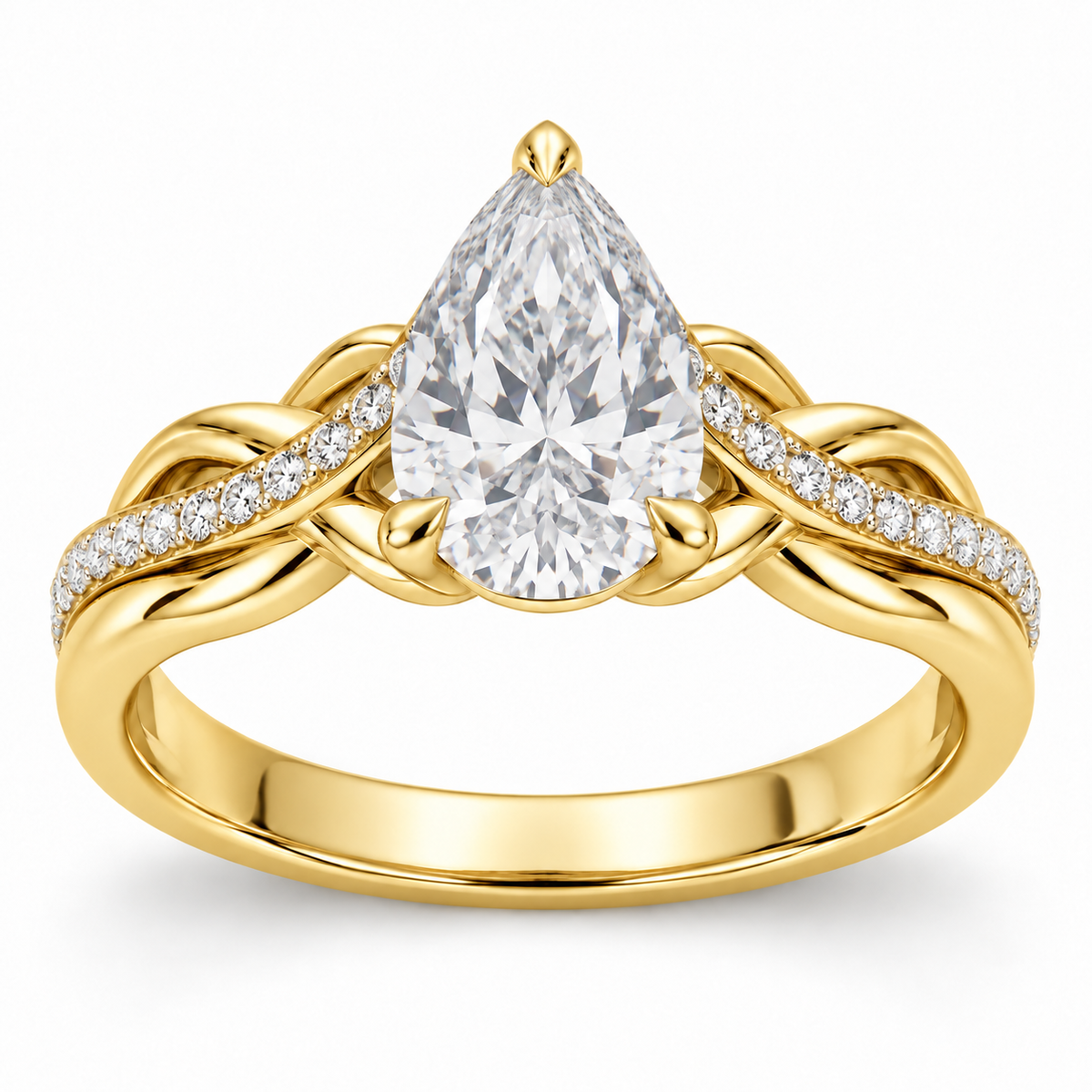 [metal:yellow-gold] Vionne Braided Pavé Setting — front — Original setting design illustration [catalog-v4]