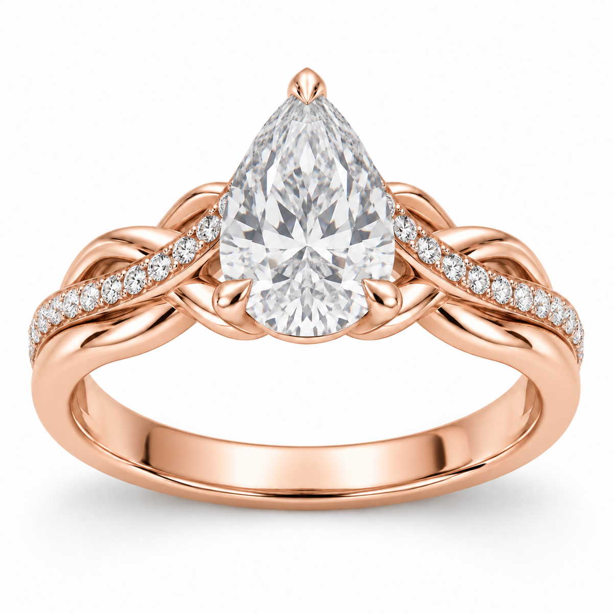 [metal:rose-gold] Vionne Braided Pavé Setting — front — Original setting design illustration [catalog-v4]