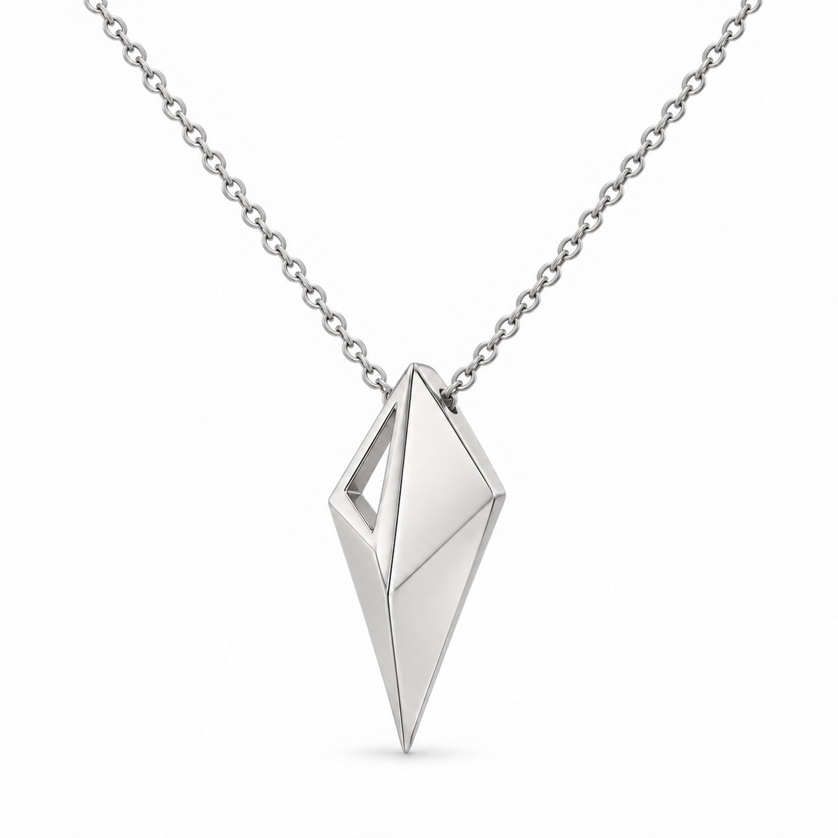 [metal:white-gold] Virelia Folded Sail Necklace — three-quarter — Same design shown three quarter [catalog-v4]