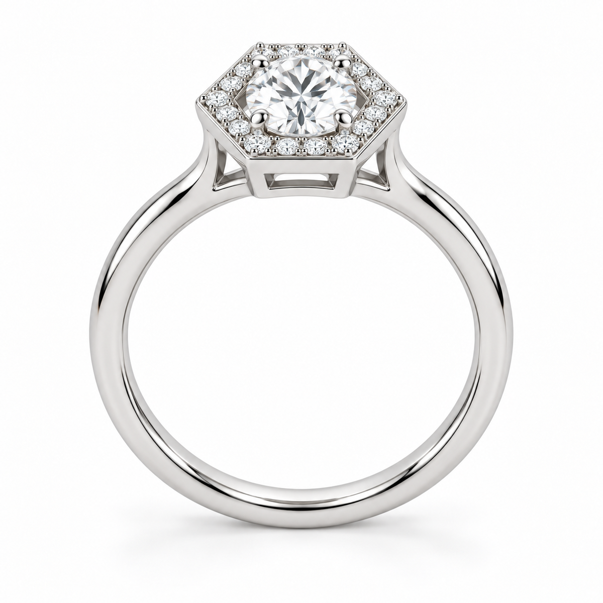 [metal:white-gold] Virelle Hexagonal Halo Setting — top — Virelle Hexagonal Halo Setting top design illustration [catalog-v4]