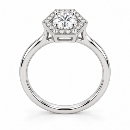 [metal:white-gold] Virelle Hexagonal Halo Setting — top — Virelle Hexagonal Halo Setting top design illustration [catalog-v4]