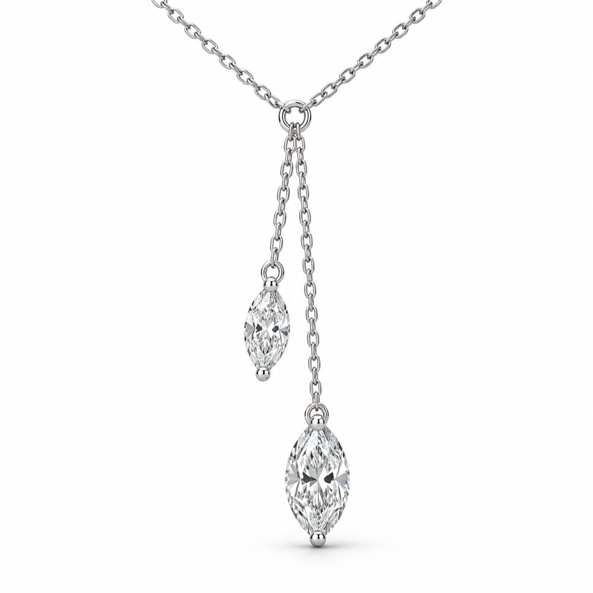 [metal:white-gold] Vivienne Lariat Necklace — front — Marquise diamond lariat necklace, front studio view [catalog-v4]
