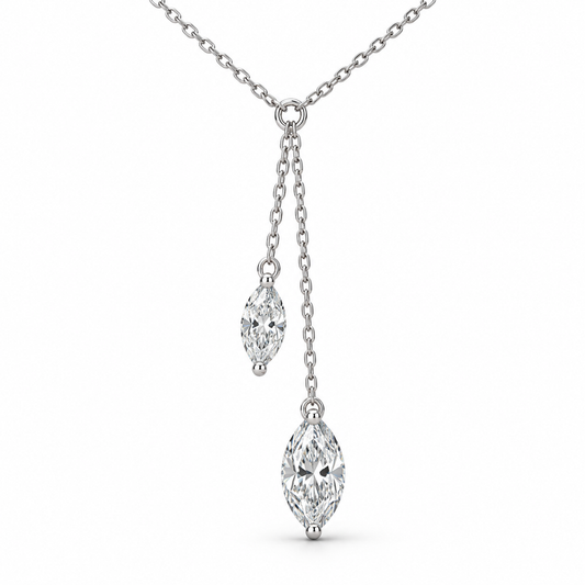 [metal:white-gold] Vivienne Lariat Necklace — front — Marquise diamond lariat necklace, front studio view [catalog-v4]