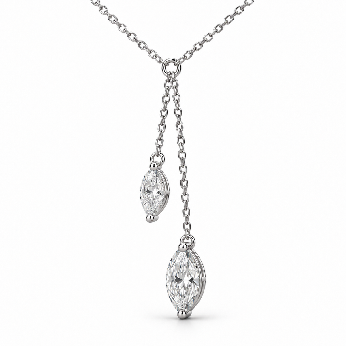 [metal:white-gold] Vivienne Lariat Necklace — three-quarter — Marquise diamond lariat necklace, oblique studio view [catalog-v4]