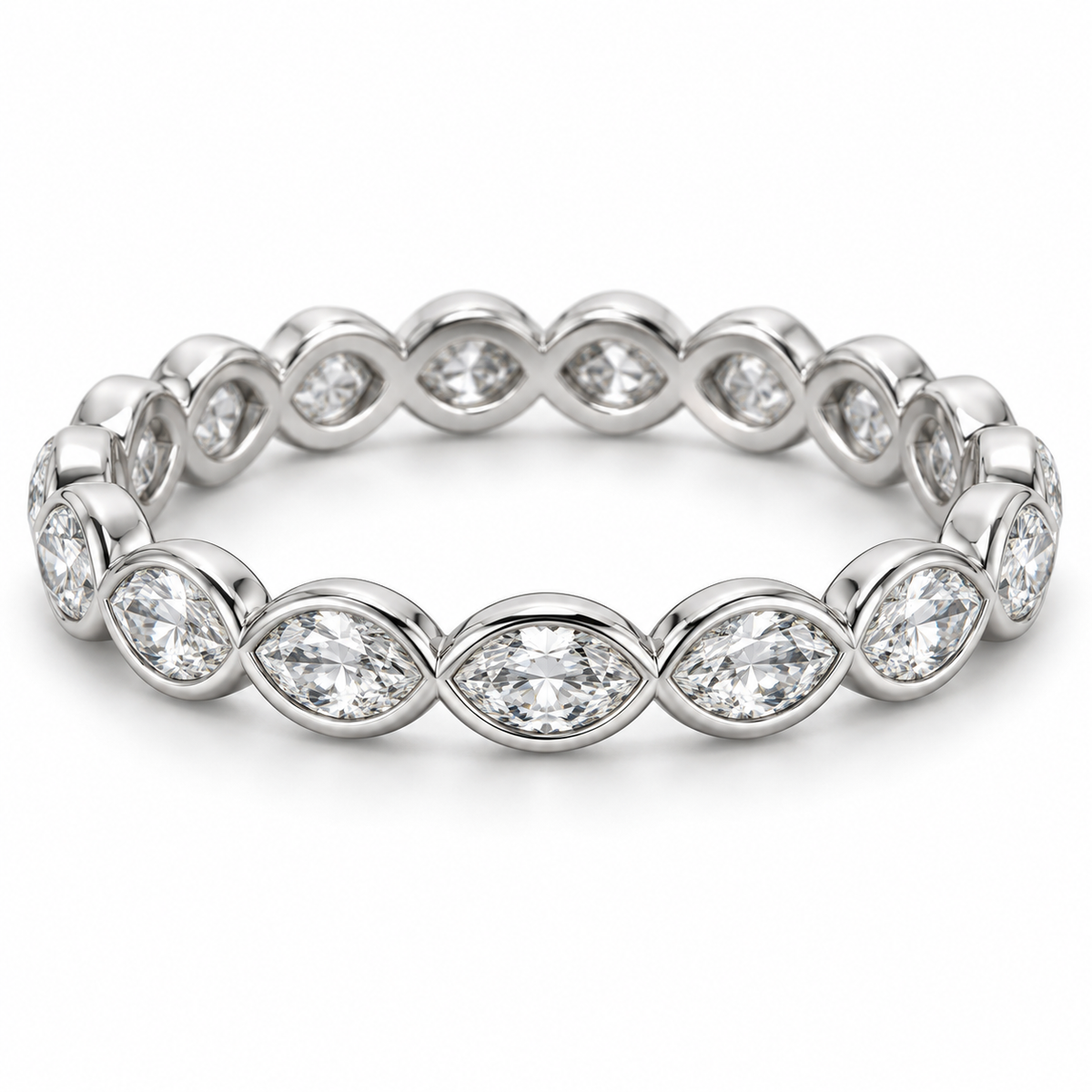 [metal:white-gold] Yselle Marquise Bezel Eternity Ring — front — Yselle Marquise Bezel Eternity Ring front design illustration [catalog-v4]