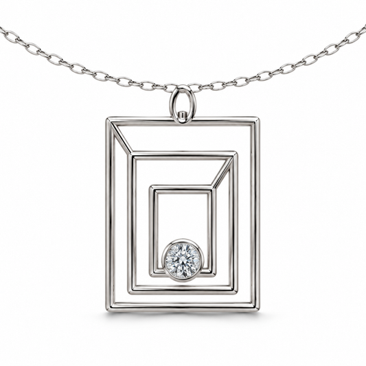 [metal:white-gold] Zelmira Triple Portal Pendant — 01-front — illustrative design [catalog-v4]; any chain shown is an optional styling accessory