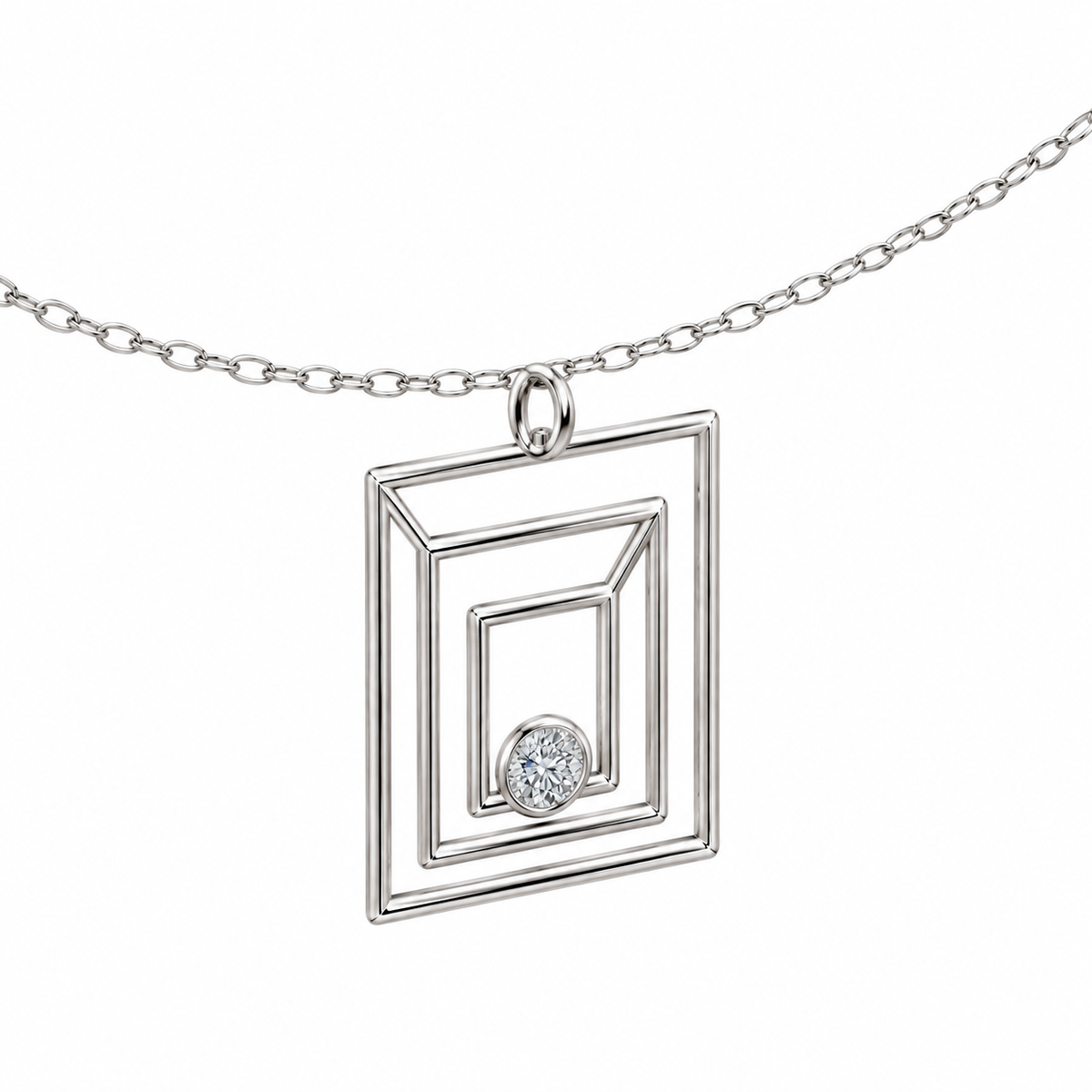 [metal:white-gold] Zelmira Triple Portal Pendant — 02-three-quarter — illustrative design [catalog-v4]; any chain shown is an optional styling accessory