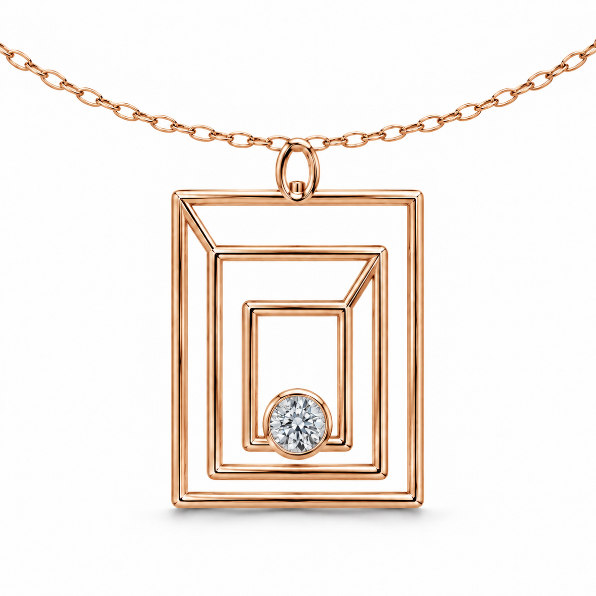 [metal:rose-gold] Zelmira Triple Portal Pendant — 05-rose-gold — illustrative design [catalog-v4]; any chain shown is an optional styling accessory