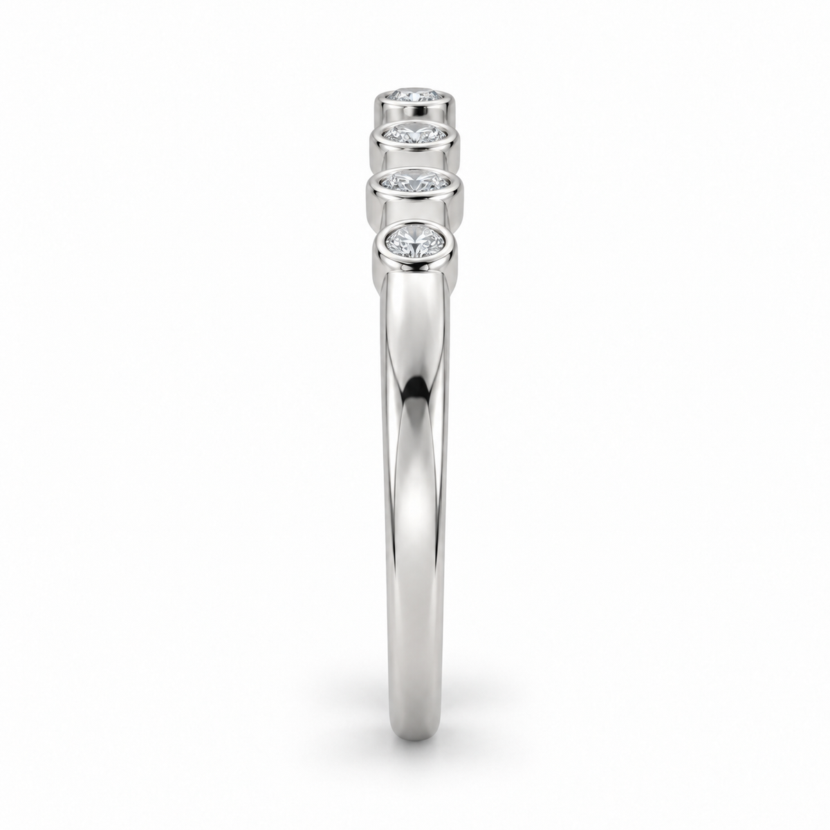 [metal:white-gold] Zerielle Five-Bezel Chevron Band — edge-profile — Same design shown edge profile [catalog-v4]