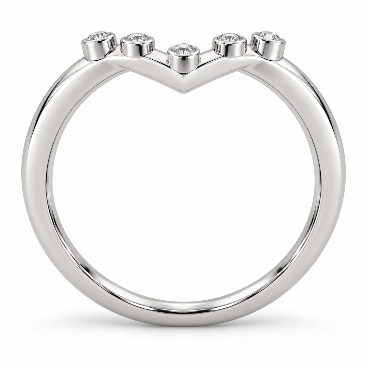 [metal:white-gold] Zerielle Five-Bezel Chevron Band — circular — Same design shown circular [catalog-v4]