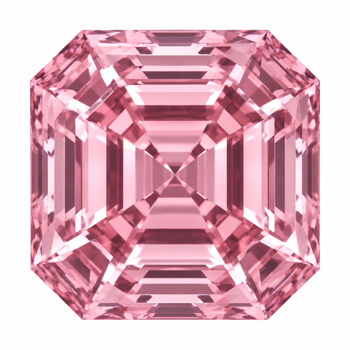 Illustrative head-on render of a asscher pink lab-grown diamond; not a photograph of an individual stone.