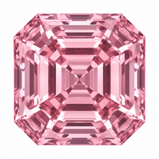Illustrative head-on render of a asscher pink lab-grown diamond; not a photograph of an individual stone.