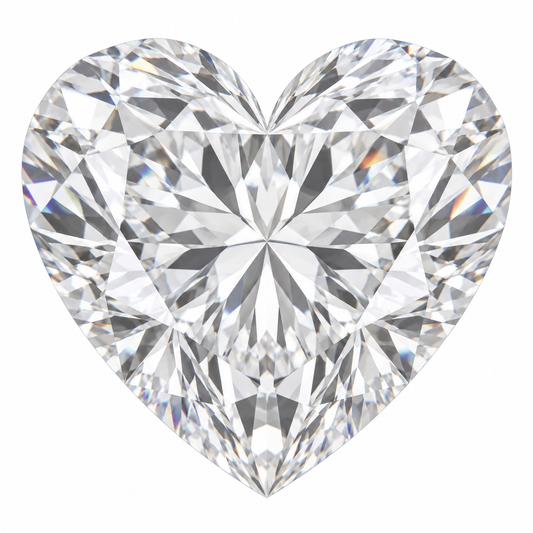 Illustrative head-on render of a heart colourless lab-grown diamond; not a photograph of an individual stone.