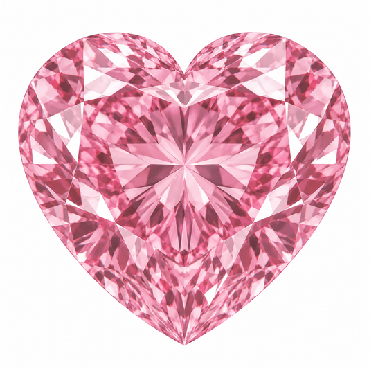 Illustrative head-on render of a heart pink lab-grown diamond; not a photograph of an individual stone.